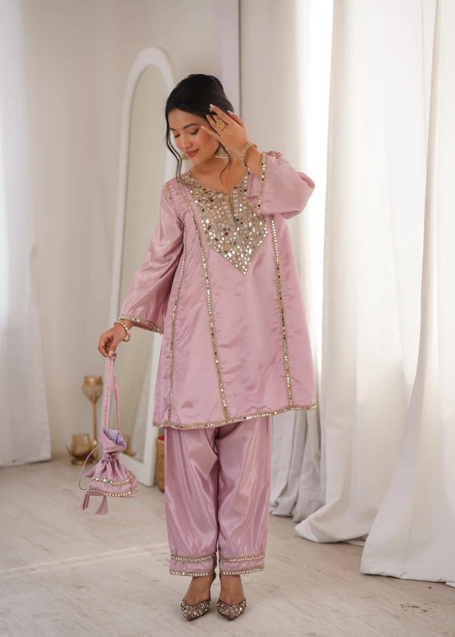 15MODERN HO REAL MIRROR EMBROIDERY WORK TOP PENT SET FESTIVE WEAR WHOLESALE PRICE ETHNIC GARMENT (13)