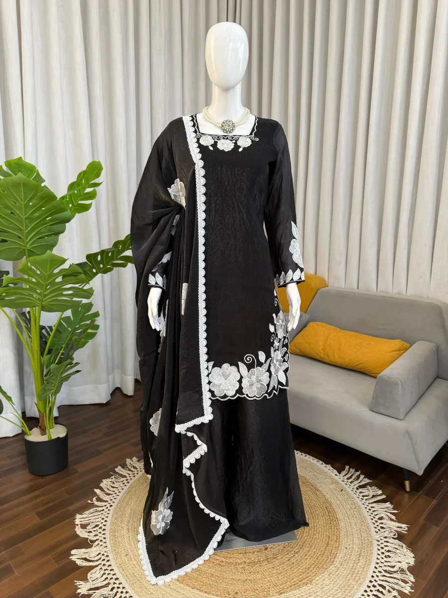 15NEW ARRIVAL FENDY SILK THREAD WITH SEQUENCE WORK TOP PALAZZO WITH DUPATTA FESTIVE WEAR WHOLESALE PRICE ETHNIC GARMENT (6)