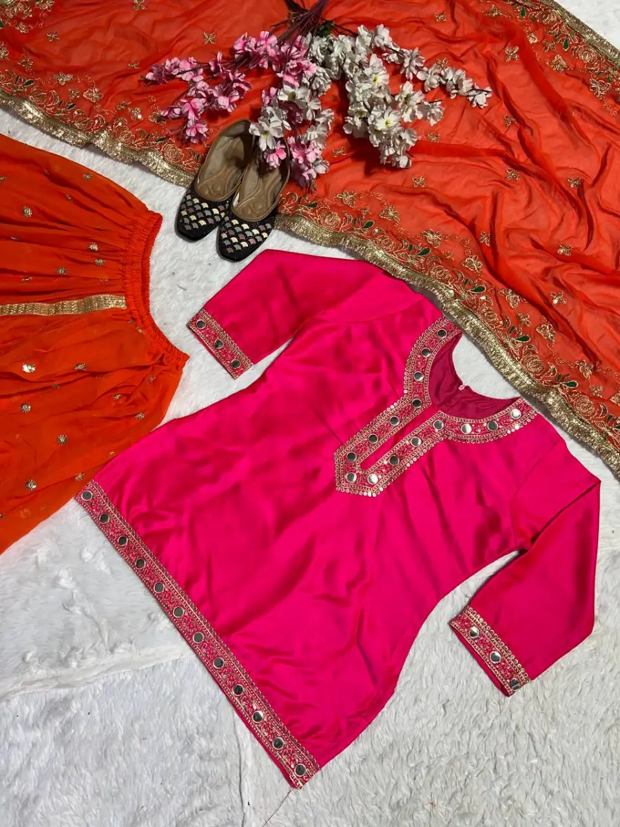 16FANCY MALAI SILK EMBROIDERY 5 MM SEQUENCE WORK PAPER HAND WORK MIRROR TOP DHOTI SKIRT WITH DUPATTA FESTIVE WEAR WHOLESALE PRICE ETHNIC GARMENT (6)