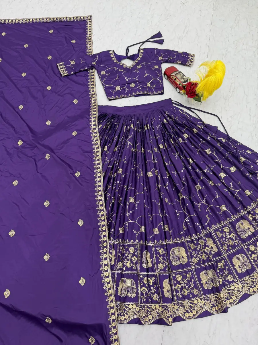 16MODERN CREPE SILK EMBROIDERY THREAD & SEQUENCE WORK LEHENGA CHOLI WITH DUPATTA WEDDING WEAR WHOLESALE PRICE ETHNIC GARMENT (18)