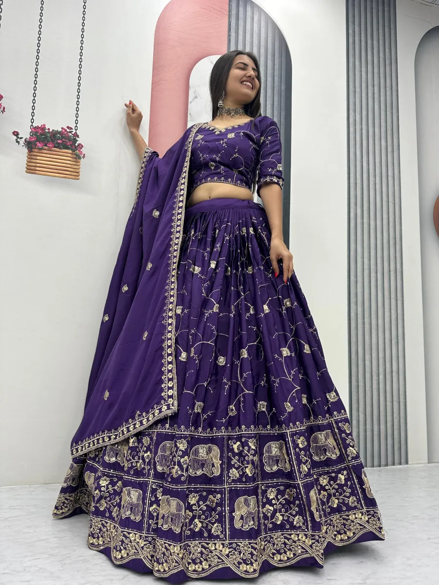 16MODERN CREPE SILK EMBROIDERY THREAD & SEQUENCE WORK LEHENGA CHOLI WITH DUPATTA WEDDING WEAR WHOLESALE PRICE ETHNIC GARMENT (22)
