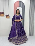 MODERN CREPE SILK EMBROIDERY THREAD & SEQUENCE WORK LEHENGA CHOLI WITH DUPATTA PURPLE