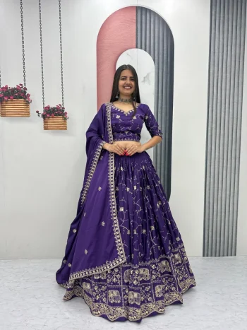 MODERN CREPE SILK EMBROIDERY THREAD & SEQUENCE WORK LEHENGA CHOLI WITH DUPATTA PURPLE