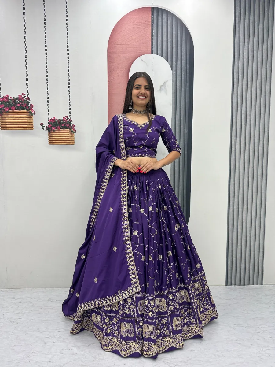 16MODERN CREPE SILK EMBROIDERY THREAD & SEQUENCE WORK LEHENGA CHOLI WITH DUPATTA WEDDING WEAR WHOLESALE PRICE ETHNIC GARMENT (23)