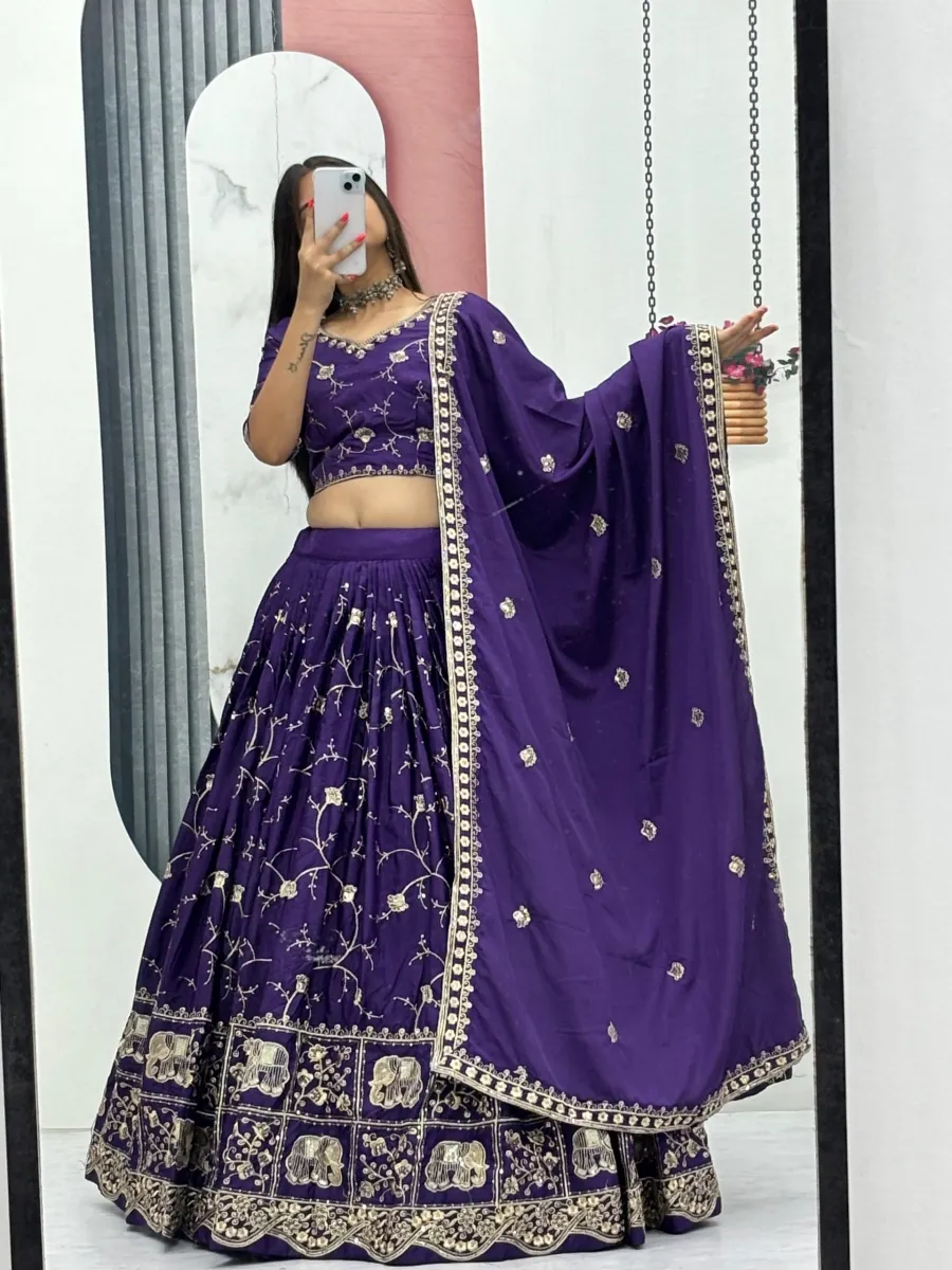 16MODERN CREPE SILK EMBROIDERY THREAD & SEQUENCE WORK LEHENGA CHOLI WITH DUPATTA WEDDING WEAR WHOLESALE PRICE ETHNIC GARMENT (24)