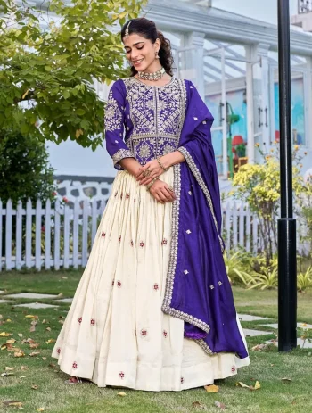 RICH LOOK VICHITRA EMBROIDERY CODING SEQUENCE & THREAD WORK TOP LEHENGA WITH DUPATTA PURPLE