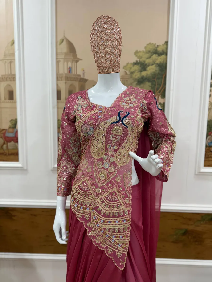 17DESIGNER RANGOLI SILK EMBROIDERY THREAD & DUAL SEQUENCE WORK READY TOP WEAR SAREE WITH STITCHED BLOUSE PARTY WEAR WHOLESALE PRICE ETHNIC GARMENT (11)