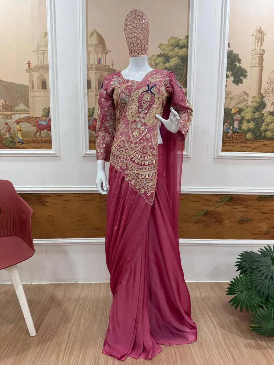 17DESIGNER RANGOLI SILK EMBROIDERY THREAD & DUAL SEQUENCE WORK READY TOP WEAR SAREE WITH STITCHED BLOUSE PARTY WEAR WHOLESALE PRICE ETHNIC GARMENT (13)
