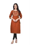RICH LOOK TESLA COTTON EMBROIDERY WORK ONLY KURTI ORANGE