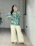 FANCY CAMBRIC COTTON PRINTED WITH FOIL WORK AND BACK SIDE DORI WORK TOP PALAZZO SET RAMA