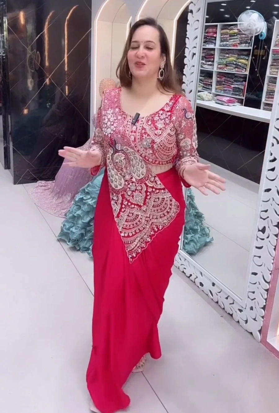 18MODERN CREPE EMBROIDERY SEQUENCE WORK READY TO WEAR SAREE WITH STITCHED BLOUSE PARTY WEAR WHOLESALE PRICE ETHNIC GARMENT (9)