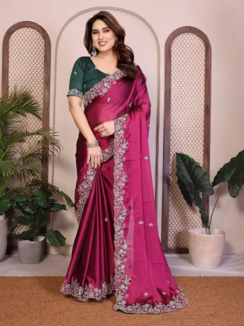 MODERN RANGOLI SILK EMBROIDERY WORK LACE BORDER SAREE WITH UNSTITCHED BLOUSE PINK