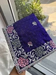 19DESIGNER CHIFFON SILK EMBROIDERY CUTWORK WORK WITH SWAROVSKI WORK SAREE WITH UNSTITCHED BLOUSE WEDDING WEAR WHOLESALE PRICE ETHNIC GARMENT (14)