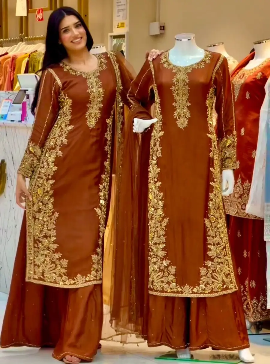 19DESIGNER ROMAN SILK EMBROIDERY CHAIN SEQUENCE WITH LACE BORDER WORK TOP PALAZZO WITH DUPATTA FESTIVE WEAR WHOLESALE PRICE ETHNIC GARMENT (5)
