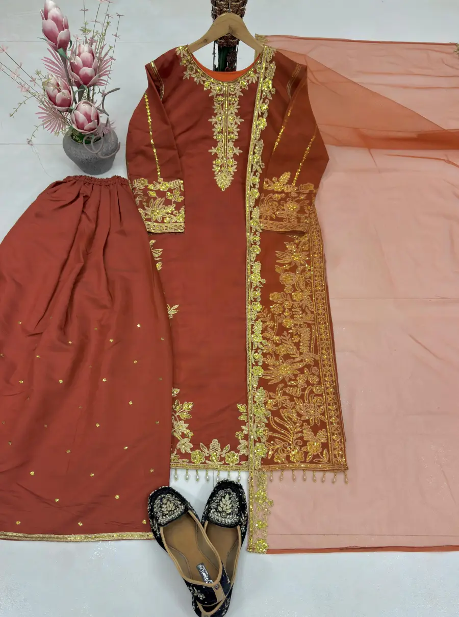 19DESIGNER ROMAN SILK EMBROIDERY CHAIN SEQUENCE WITH LACE BORDER WORK TOP PALAZZO WITH DUPATTA FESTIVE WEAR WHOLESALE PRICE ETHNIC GARMENT (6)