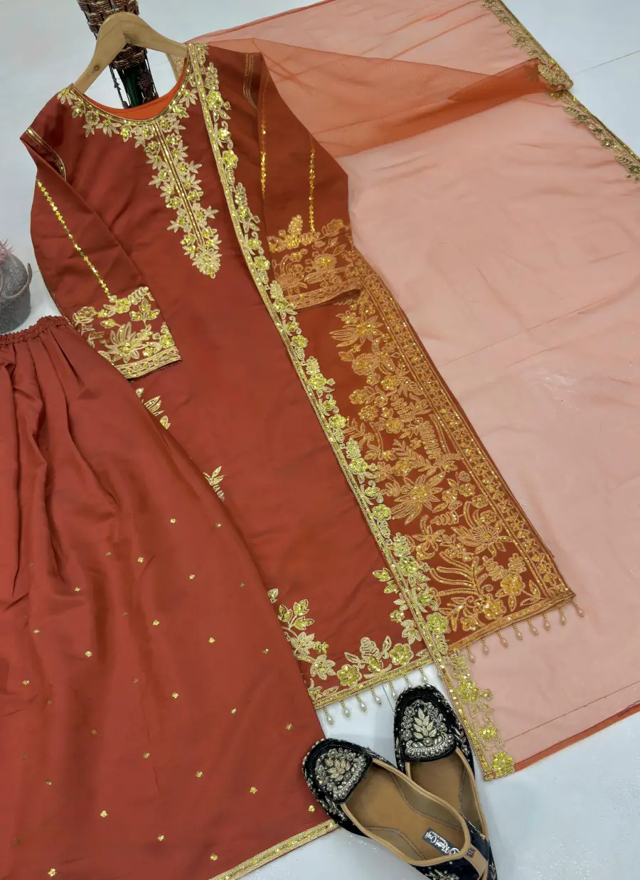 19DESIGNER ROMAN SILK EMBROIDERY CHAIN SEQUENCE WITH LACE BORDER WORK TOP PALAZZO WITH DUPATTA FESTIVE WEAR WHOLESALE PRICE ETHNIC GARMENT (7)