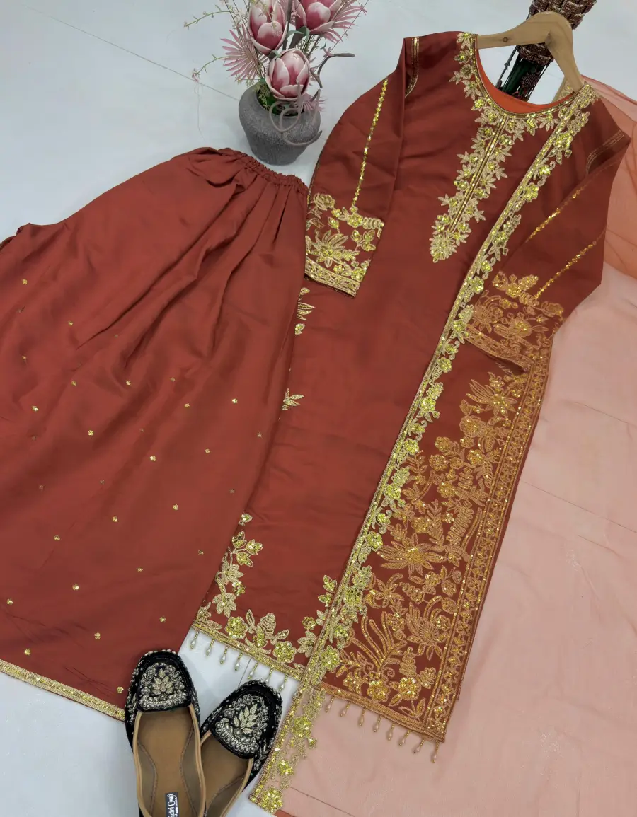 19DESIGNER ROMAN SILK EMBROIDERY CHAIN SEQUENCE WITH LACE BORDER WORK TOP PALAZZO WITH DUPATTA FESTIVE WEAR WHOLESALE PRICE ETHNIC GARMENT (8)