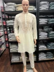 1DESIGNER ARMANI LACHKO EMBROIDERY SEQUENCE WORK MEN’S KURTA PAYJAMA FESTIVE WEAR WHOLESALE PRICE ETHNIC GARMENT (12)