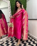 DESIGNER CHANDERI COTTONEMBROIDERY WORK TOP BOTTOM WITH DUPATTA RANI