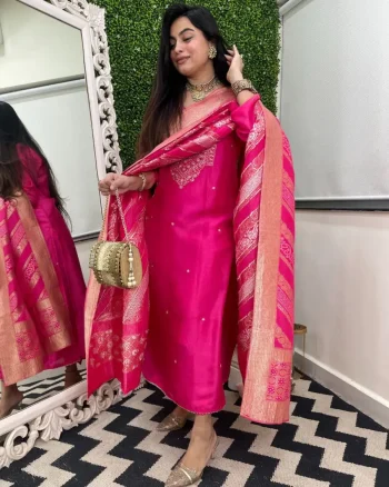 DESIGNER CHANDERI COTTONEMBROIDERY WORK TOP BOTTOM WITH DUPATTA RANI
