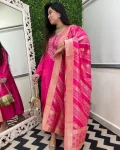1DESIGNER CHANDERI COTTONEMBROIDERY WORK TOP BOTTOM WITH DUPATTA FESTIVE WEAR WHOLESALE PRICE ETHNIC GARMENT (15)