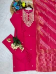 1DESIGNER CHANDERI COTTONEMBROIDERY WORK TOP BOTTOM WITH DUPATTA FESTIVE WEAR WHOLESALE PRICE ETHNIC GARMENT (15)