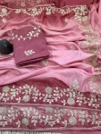 1DESIGNER CHINON SILK CONTRAST PALLU ZARI THREAD AND SEQUENCE WORK SAREE WITH UNSTITCHED BLOUSE WEDDING WEAR WHOLESALE PRICE ETHNIC GARMENT (10)