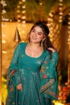 1DESIGNER CRUNCHY SILK MULTI EMBROIDERY & SEQUENCE WORK GOWN PALAZZO WITH DUPATTA WEDDING WEAR WHOLESALE PRICE ETHNIC GARMENT (2)