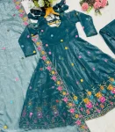 1DESIGNER CRUNCHY SILK MULTI EMBROIDERY & SEQUENCE WORK GOWN PALAZZO WITH DUPATTA WEDDING WEAR WHOLESALE PRICE ETHNIC GARMENT (2)