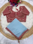 1DESIGNER CRUSH SILK HAND WORK FANCY LACE BORDER WORK SAREE WITH STITCHED BLOUSE FESTIVE WEAR WHOLESALE PRICE ETHNIC GARMENT (22)