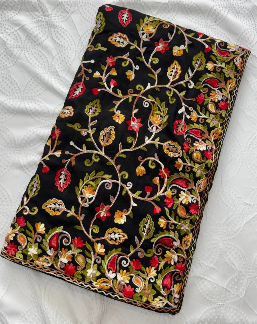 1DESIGNER CRUSH SILK LUCKNOWI EMBROIDERY WORK SAREE WITH UNSTITCHED BLOUSE WEDDING WEAR WHOLESALE PRICE ETHNIC GARMENT (15)