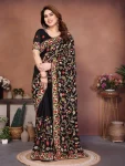 DESIGNER CRUSH SILK LUCKNOWI  EMBROIDERY WORK SAREE WITH UNSTITCHED BLOUSE BLACK