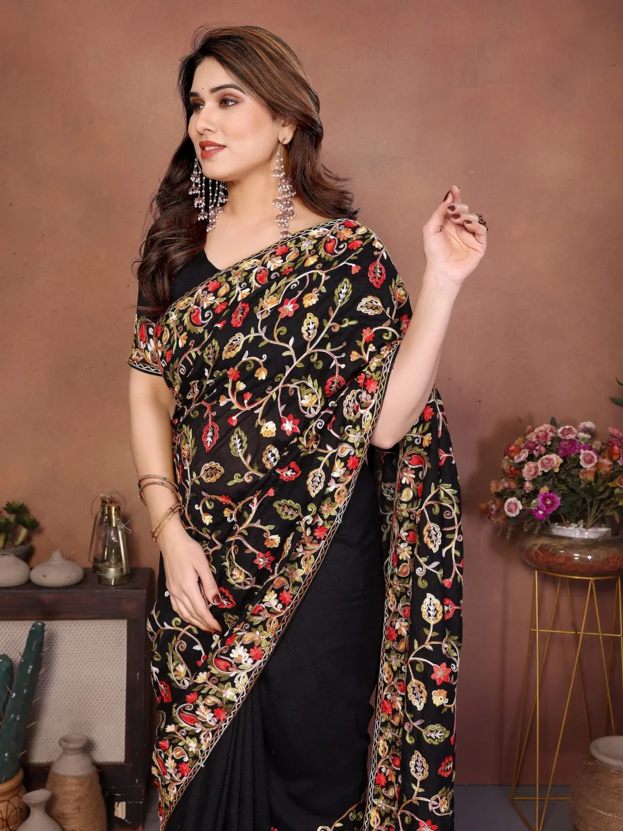 1DESIGNER CRUSH SILK LUCKNOWI EMBROIDERY WORK SAREE WITH UNSTITCHED BLOUSE WEDDING WEAR WHOLESALE PRICE ETHNIC GARMENT (17)
