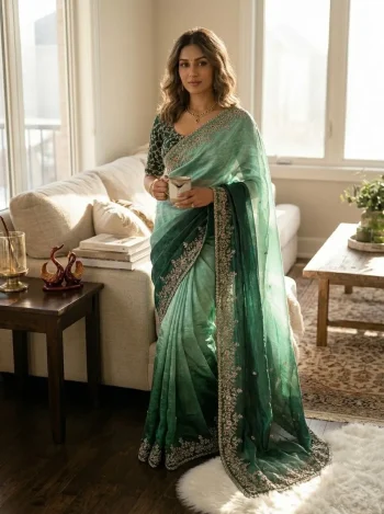 DESIGNER FENDY CHIFFON SEQUENCE EMBROIDERY WORK SAREE WITH UNSTITCHED BLOUSE RAMA
