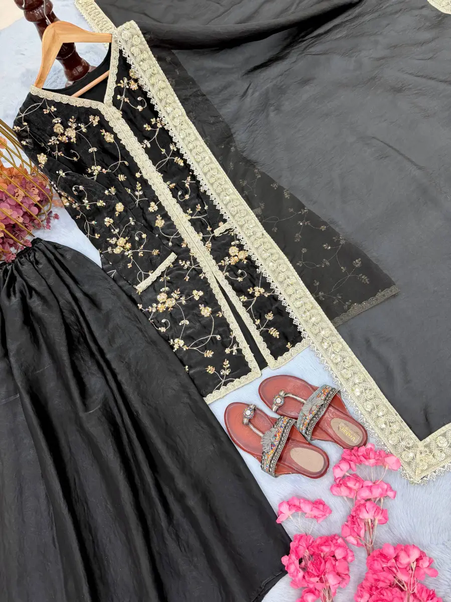 1DESIGNER FENDY SILK EMBROIDERY SEQUENCE & CODING DORI WITH RIVET MOTI WORK TOP PALAZZO WITH DUPATTA FESTIVE WEAR WHOLESALE PRICE ETHNIC GARMENT (10)