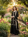 DESIGNER FENDY SILK EMBROIDERY SEQUENCE & CODING DORI WITH RIVET MOTI WORK TOP PALAZZO WITH DUPATTA BLACK