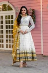 DESIGNER GEORGETTE EMBROIDERY SEQUENCE WORK WITH FANCY BORDER GOWN BOTTOM WITH DUPATTA WHITE AND YELLOW