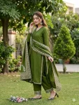 DESIGNER ROMAN SILK EMBROIDERY SEQUENCE WORK TOP PALAZZO WITH DUPATTA MEHNDI