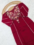 1FANCY CHANDERI SILK SEQUENCE CODING EMBROIDERY WORK TOP BOTTOM WITH DUPATTA FESTIVE WEAR WHOLESALE PRICE ETHNIC GARMENT (6)