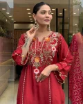 1FANCY CHANDERI SILK SEQUENCE CODING EMBROIDERY WORK TOP BOTTOM WITH DUPATTA FESTIVE WEAR WHOLESALE PRICE ETHNIC GARMENT (6)