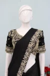 1FANCY CHINON EMBROIDERY SEQUENCE WORK READY TO WEAR SAREE WITH STITCHED BLOUSE WEDDING WEAR WHOLESALE PRICE ETHNIC GARMENT (9)