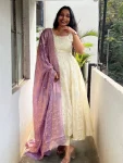 FANCY CHINON SILK EMBROIDERY SEQUENCE WORK GOWN WITH DUPATTA LAVENDER