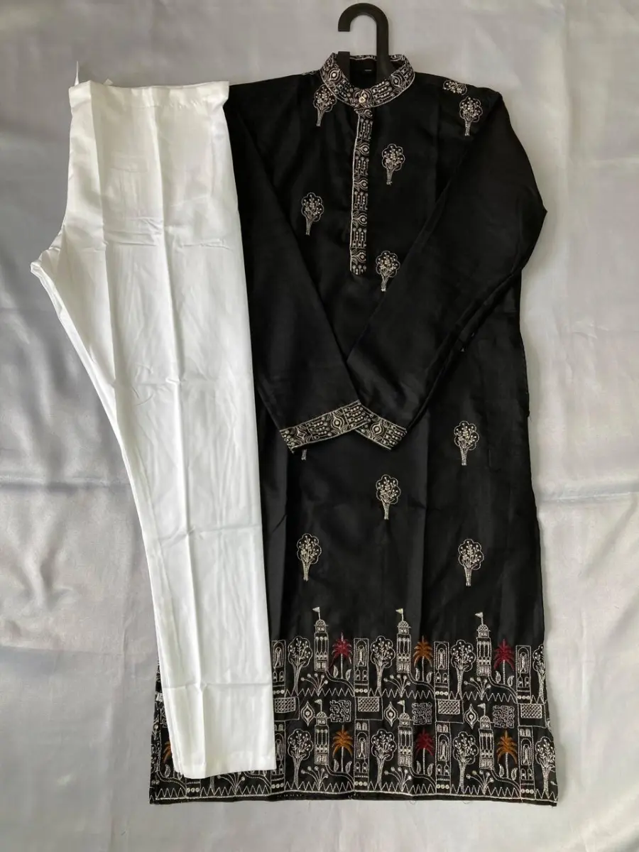 1FANCY COTTON EMBROIDERY WORK MEN'S KURTA PAYJAMA FESTIVE WEAR WHOLESALE PRICE ETHNIC GARMENT (7)