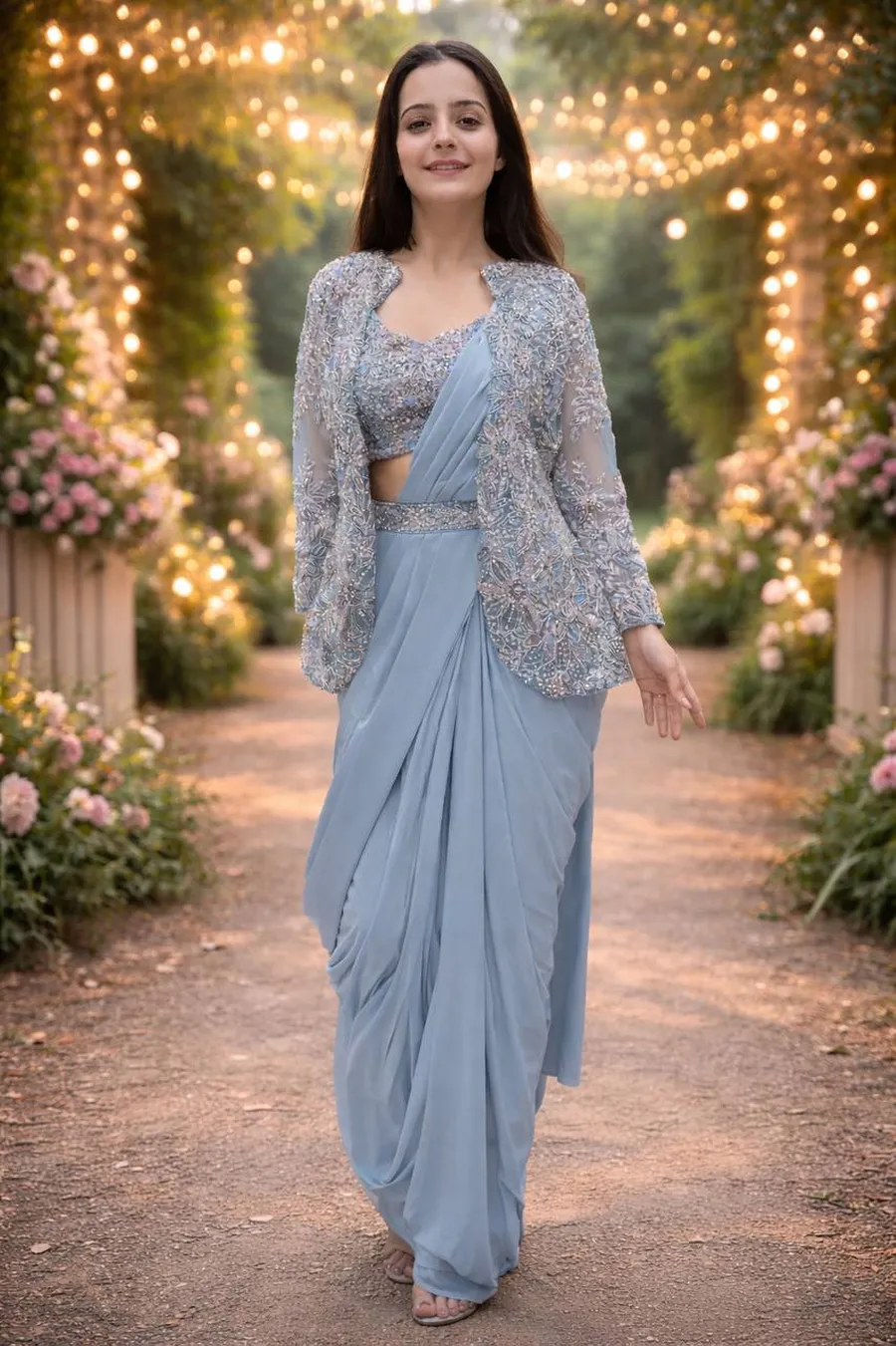 1FANCY CREPE SILK EMBROIDERY SEQUENCE CODING WORK READY TO WEAR SAREE WITH STITCHED BLOUSE AND KOTI PARTY WEAR WHOLESALE PRICE ETHNIC GARMENT (17)