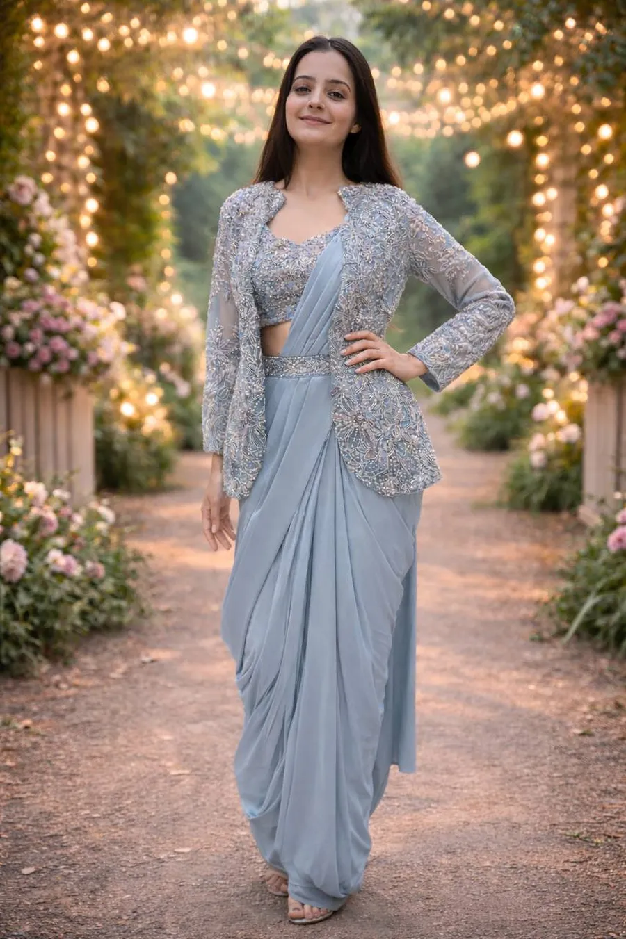 1FANCY CREPE SILK EMBROIDERY SEQUENCE CODING WORK READY TO WEAR SAREE WITH STITCHED BLOUSE AND KOTI PARTY WEAR WHOLESALE PRICE ETHNIC GARMENT (19)