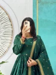 1FANCY HANDLOOK COTTON ZARI WEAVING BUTTI WORK GOWN WITH DUPATTA FESTIVE WEAR WHOLESALE PRICE ETHNIC GARMENT (16)