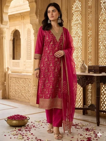 FANCY JACQUARD WEAVING WORK TOP BOTTOM WITH DUPATTA PINK