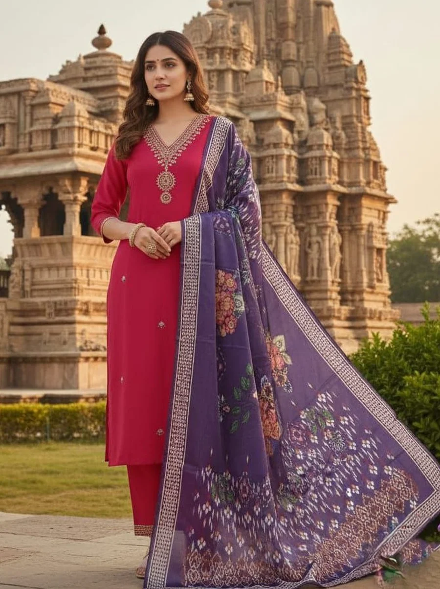 1FANCY SLUB COTTON EMBROIDERY WORK TOP BOTTOM WITH DUPATTA FESTIVE WEAR WHOLESALE PRICE ETHNIC GARMENT (9)