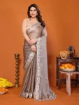 1MODERN CHIFFON EMBROIDERY WORK SAREE WITH UNSTITCHED BLOUSE WEDDING WEAR WHOLESALE PRICE ETHNIC GARMENT (3)