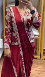 1MODERN CHINON EMBROIDERY WORK READY TO WEAR SAREE WITH FULL STITCHED JACKET AND BLOUSE PARTY WEAR WHOLESALE PRICE ETHNIC GARMENT (16)